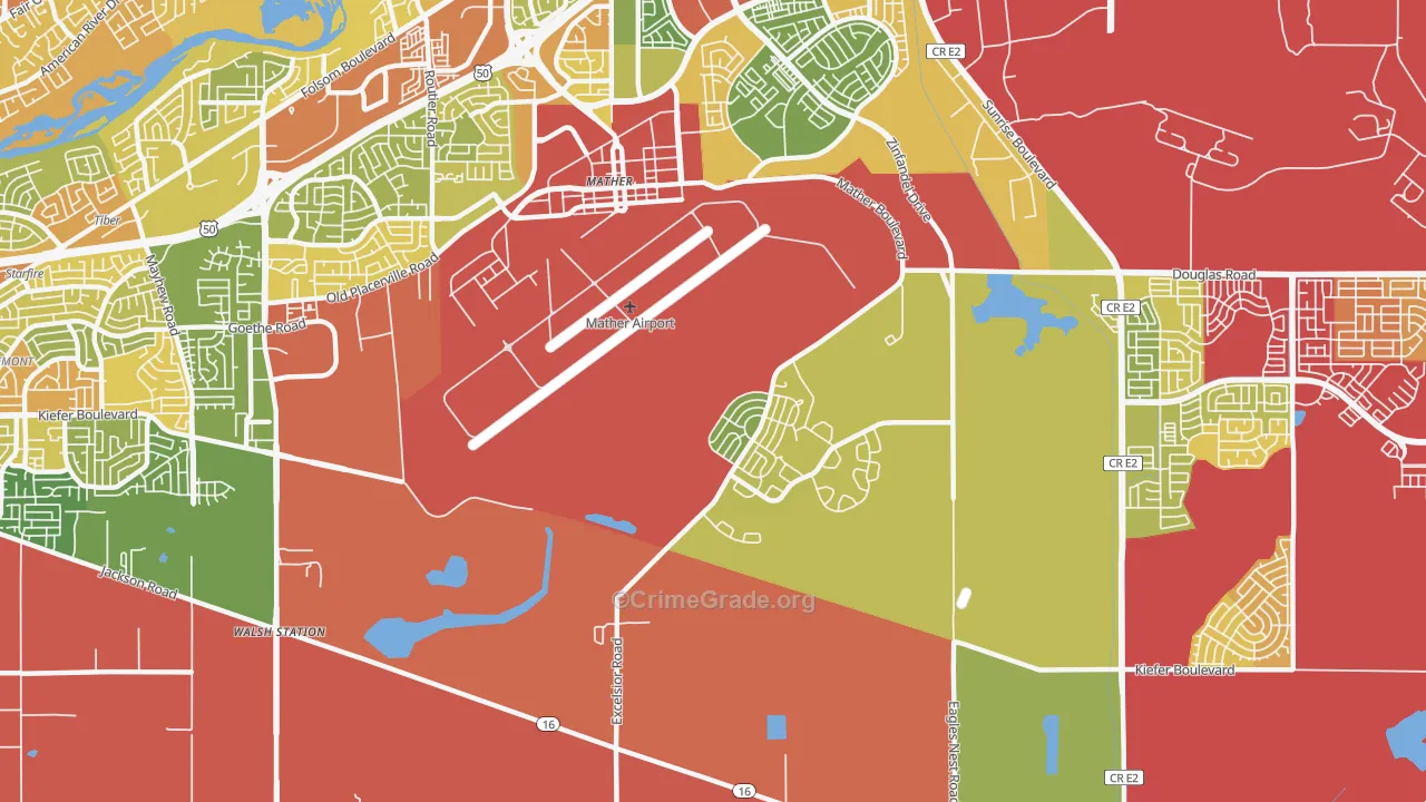 Mather, CA Map of Drug-Related Crime Rates