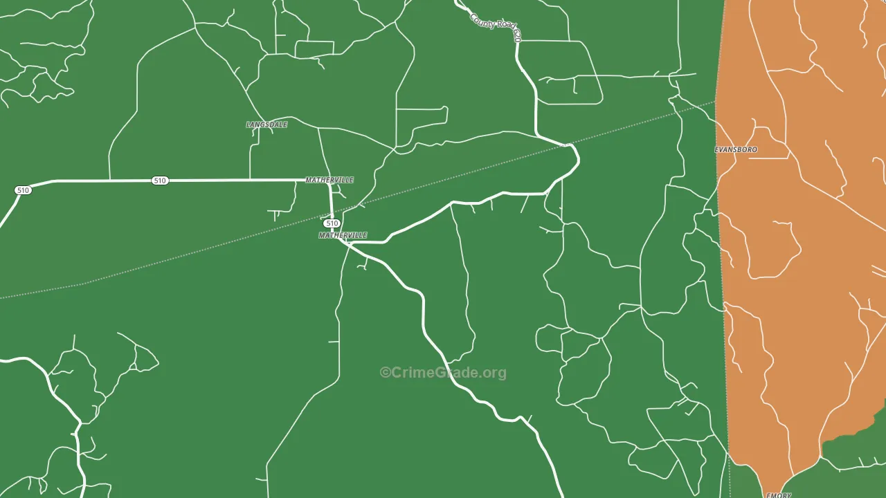 Matherville, MS Map of Drug-Related Crime Rates