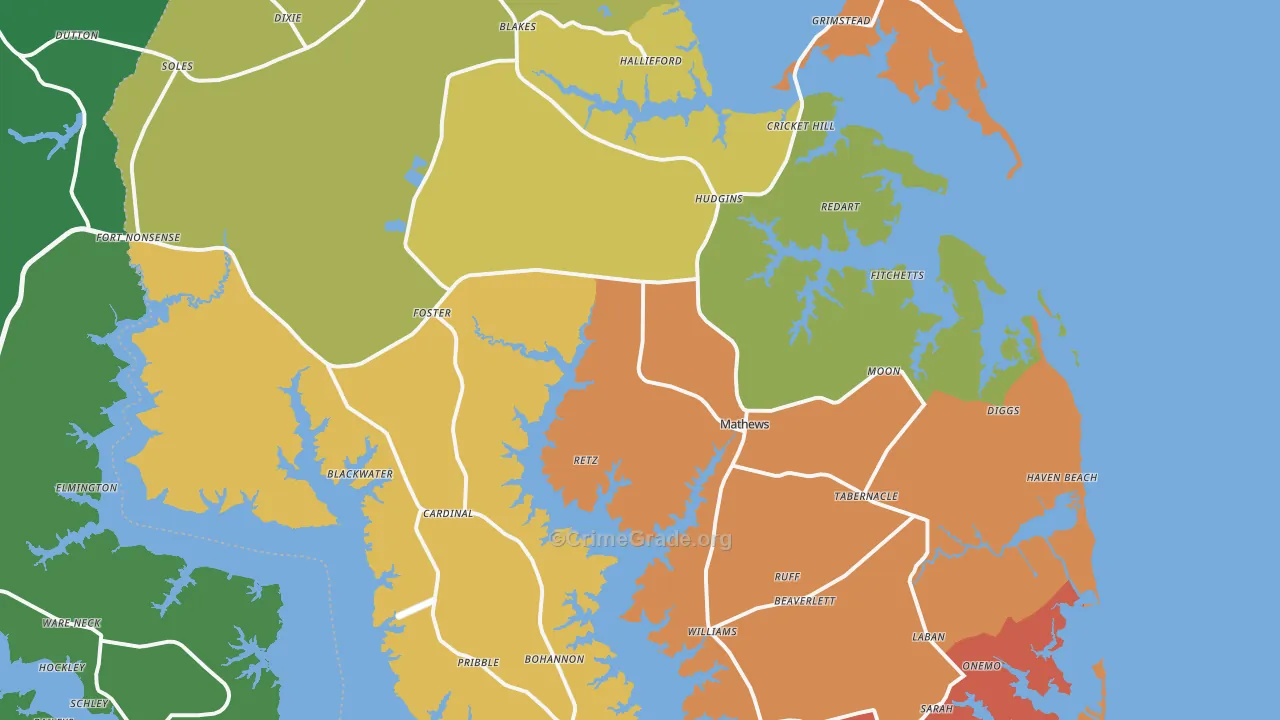 Mathews County, VA Map of Drug-Related Crime Rates
