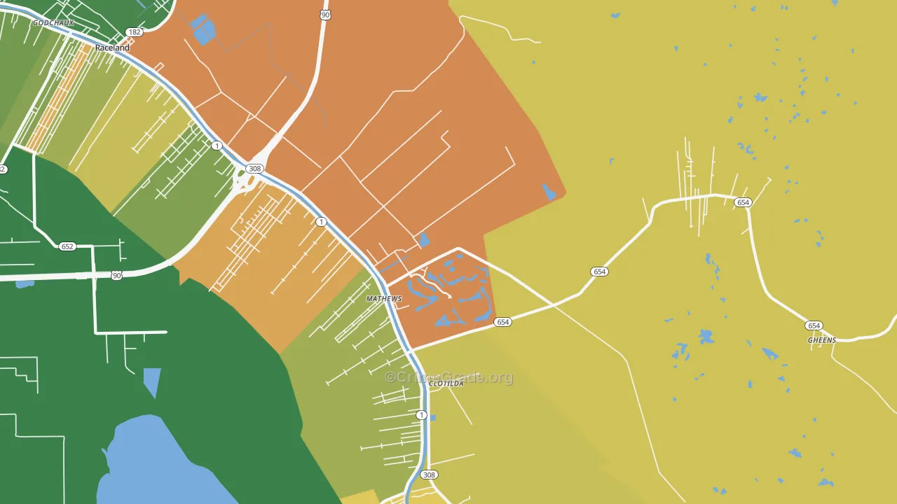 Mathews, LA Map of Drug-Related Crime Rates