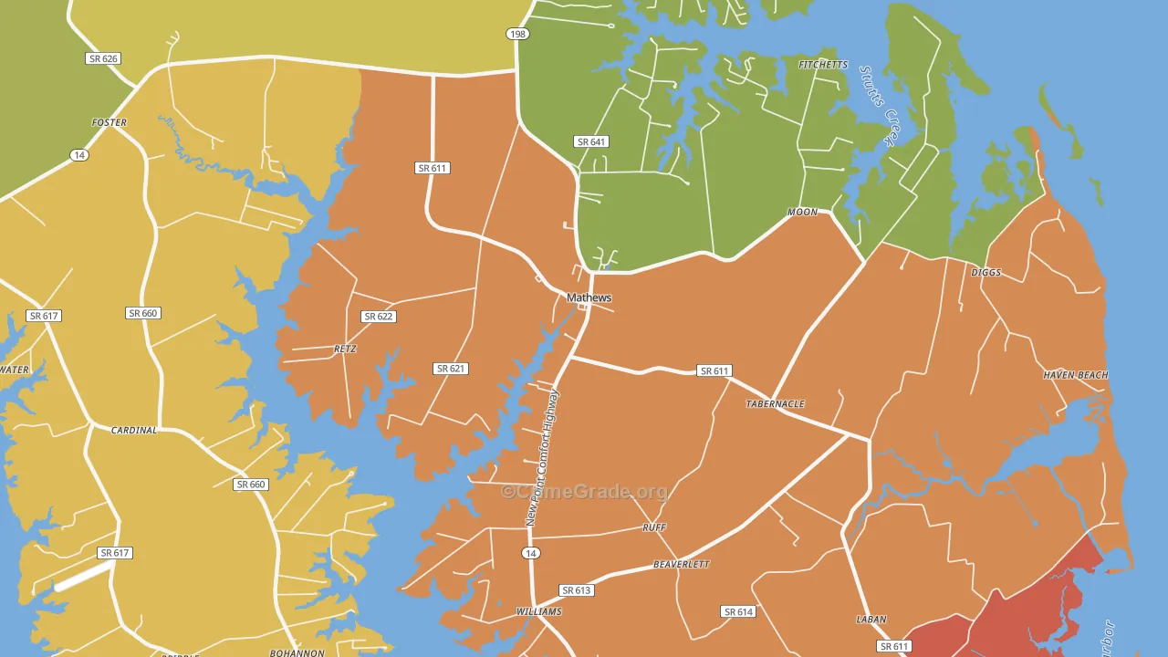 Mathews, VA Map of Drug-Related Crime Rates