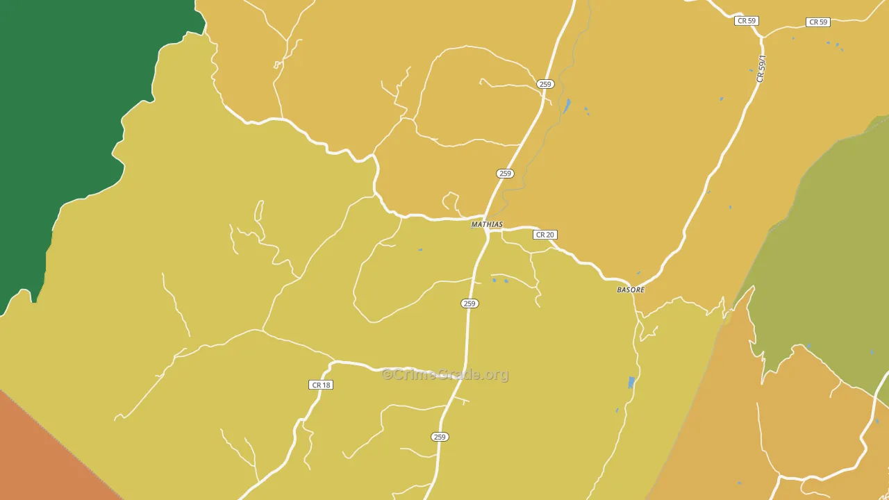 Mathias, WV Map of Drug-Related Crime Rates