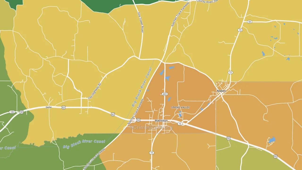 Mathiston, MS Map of Drug-Related Crime Rates