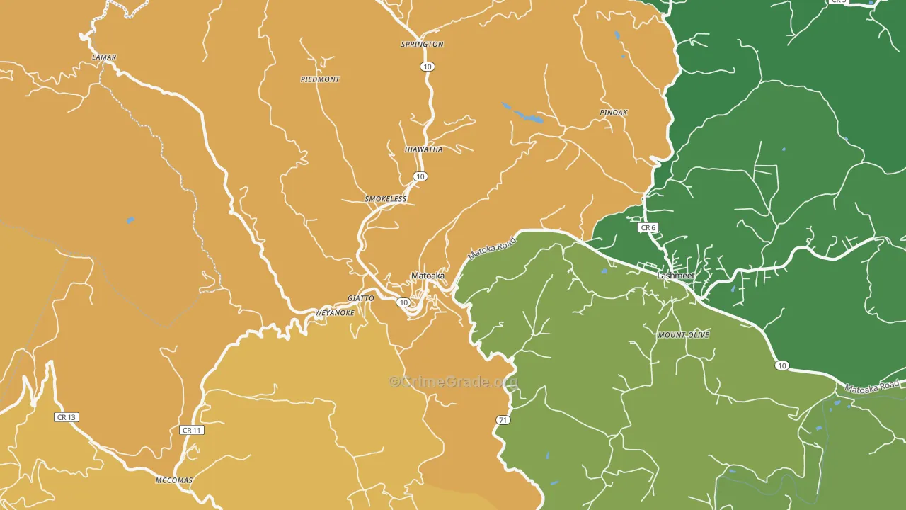 Matoaka, WV Map of Drug-Related Crime Rates