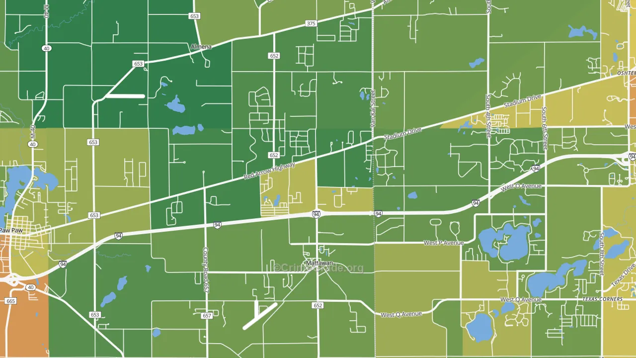 Mattawan, MI Map of Drug-Related Crime Rates