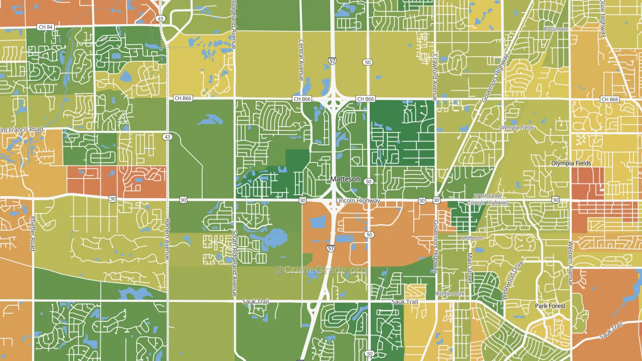 Matteson, IL Map of Drug-Related Crime Rates