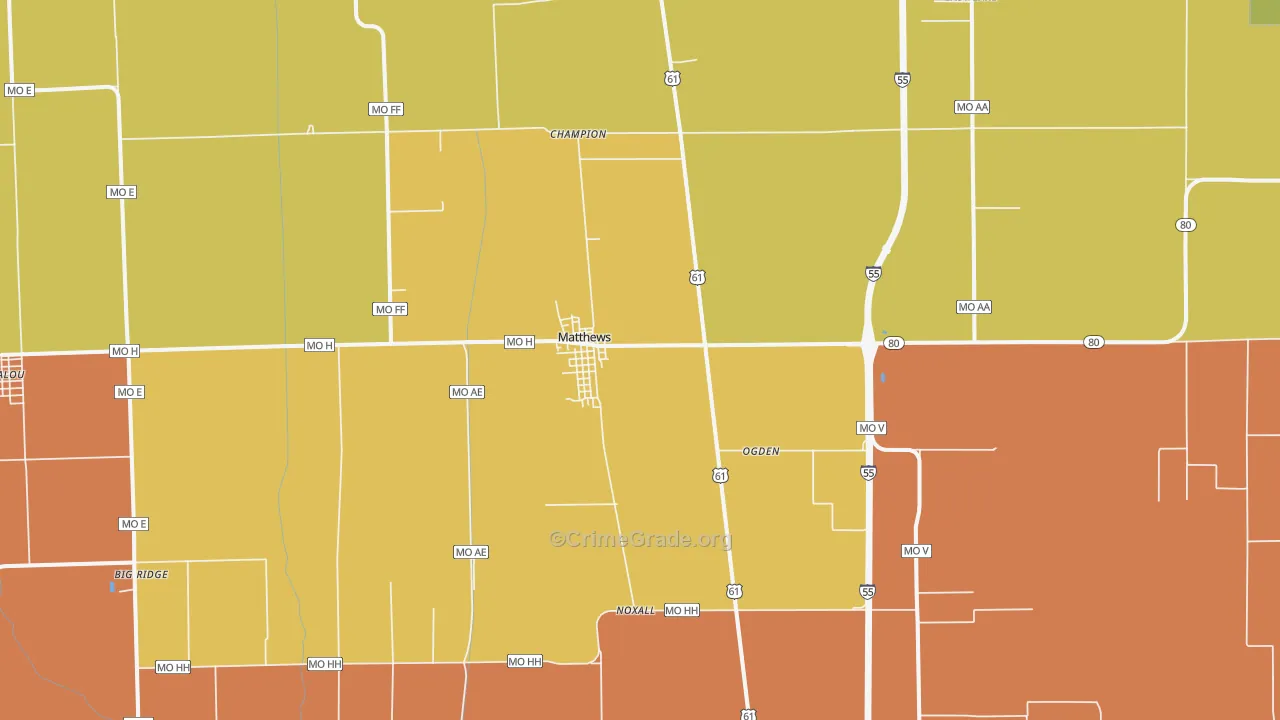 Matthews, MO Map of Drug-Related Crime Rates