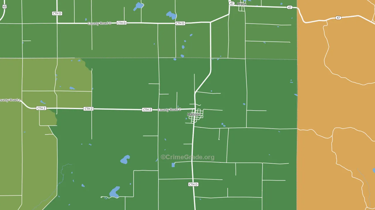Mattoon, WI Map of Drug-Related Crime Rates