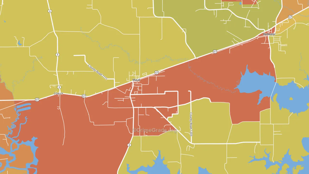 Maud, TX Map of Drug-Related Crime Rates