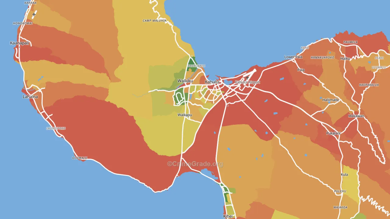 Maui County, HI Map of Drug-Related Crime Rates
