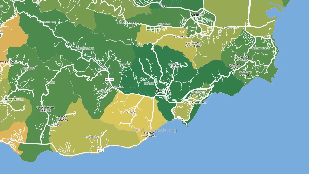 Maunabo Municipio, PR Map of Drug-Related Crime Rates