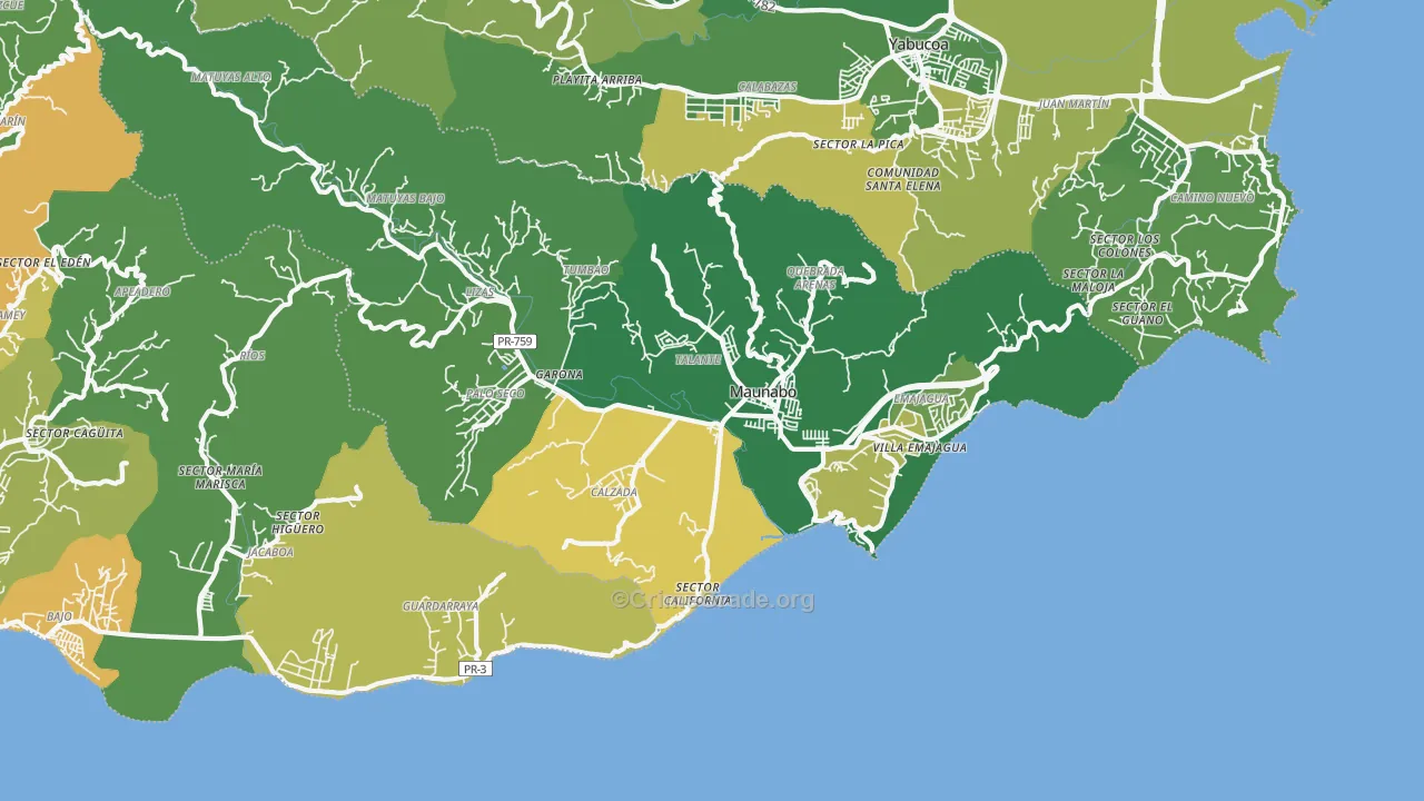 Maunabo, PR Map of Drug-Related Crime Rates