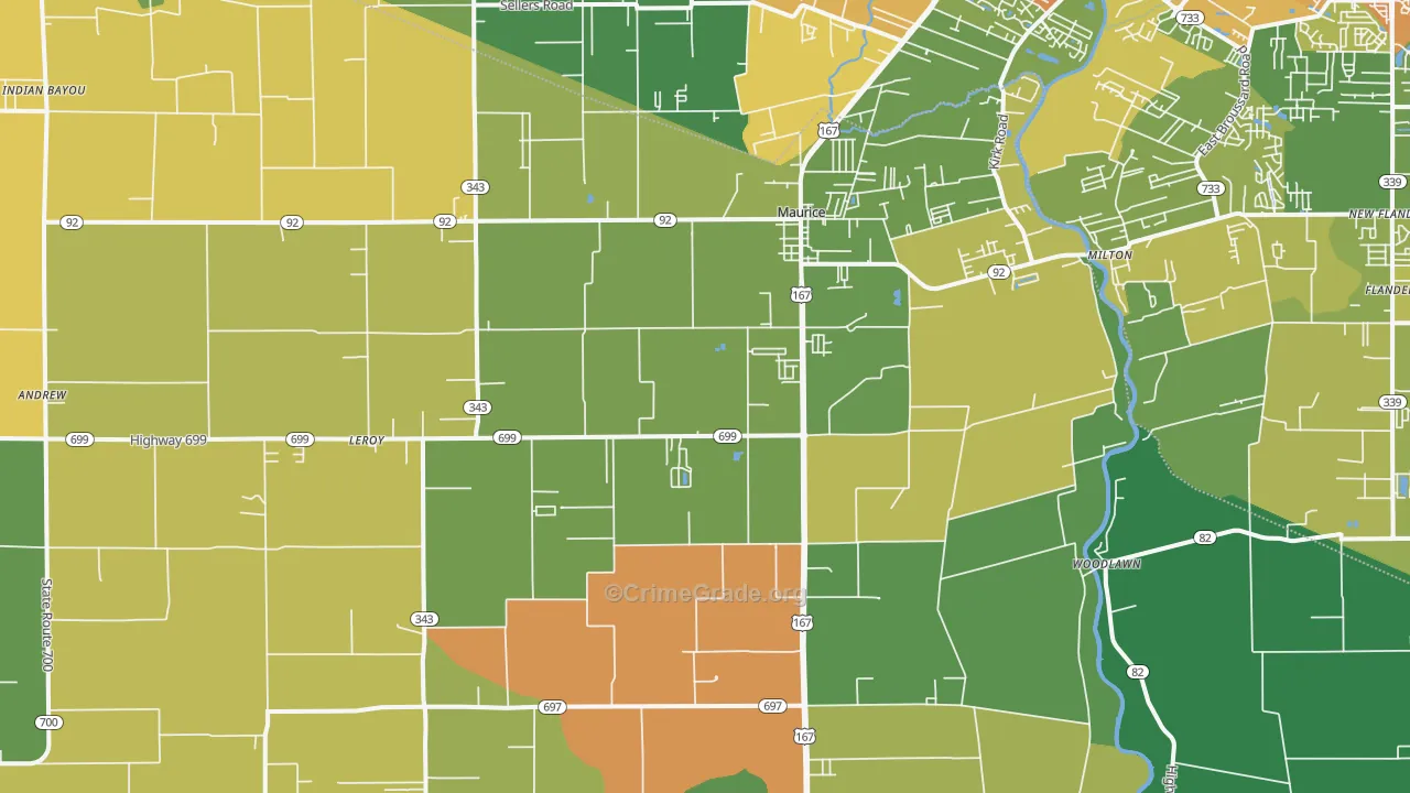 Maurice, LA Map of Drug-Related Crime Rates