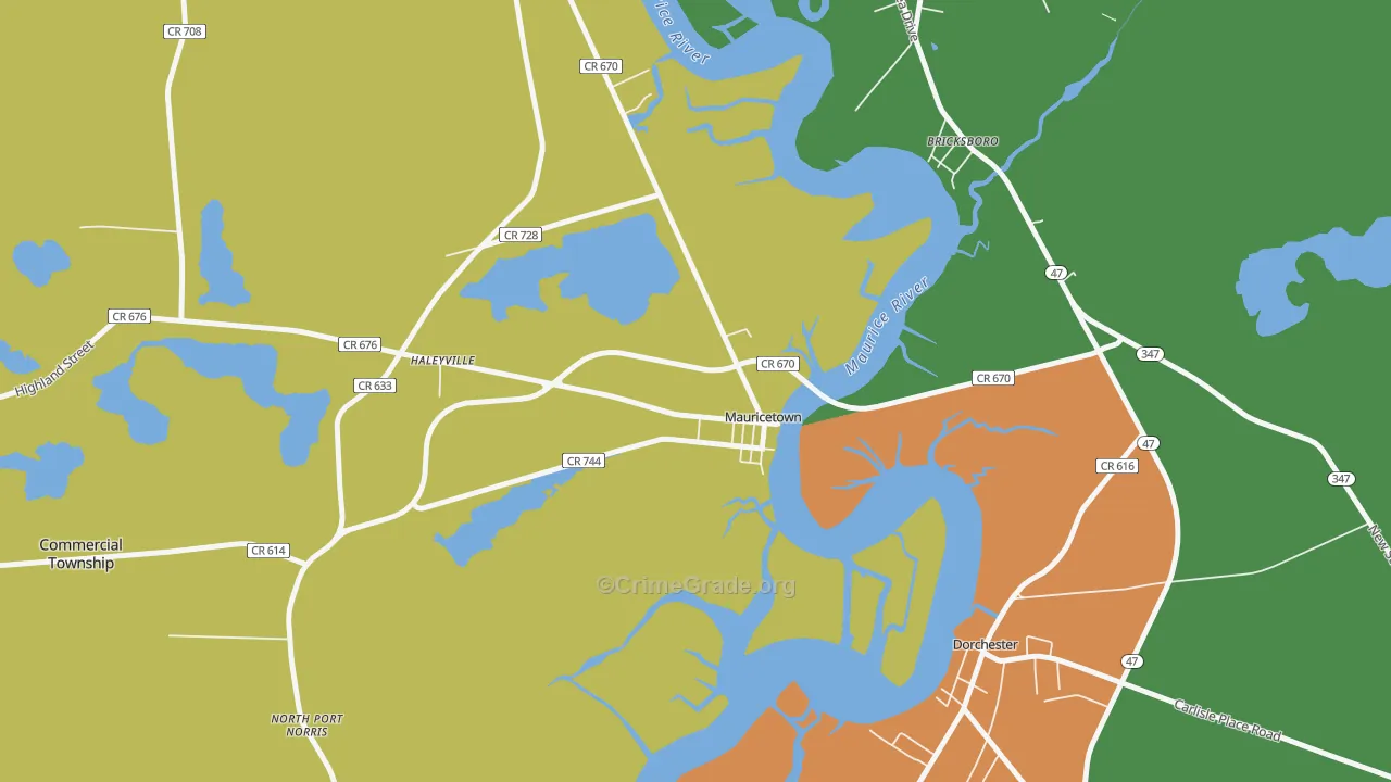 Mauricetown, NJ Map of Drug-Related Crime Rates