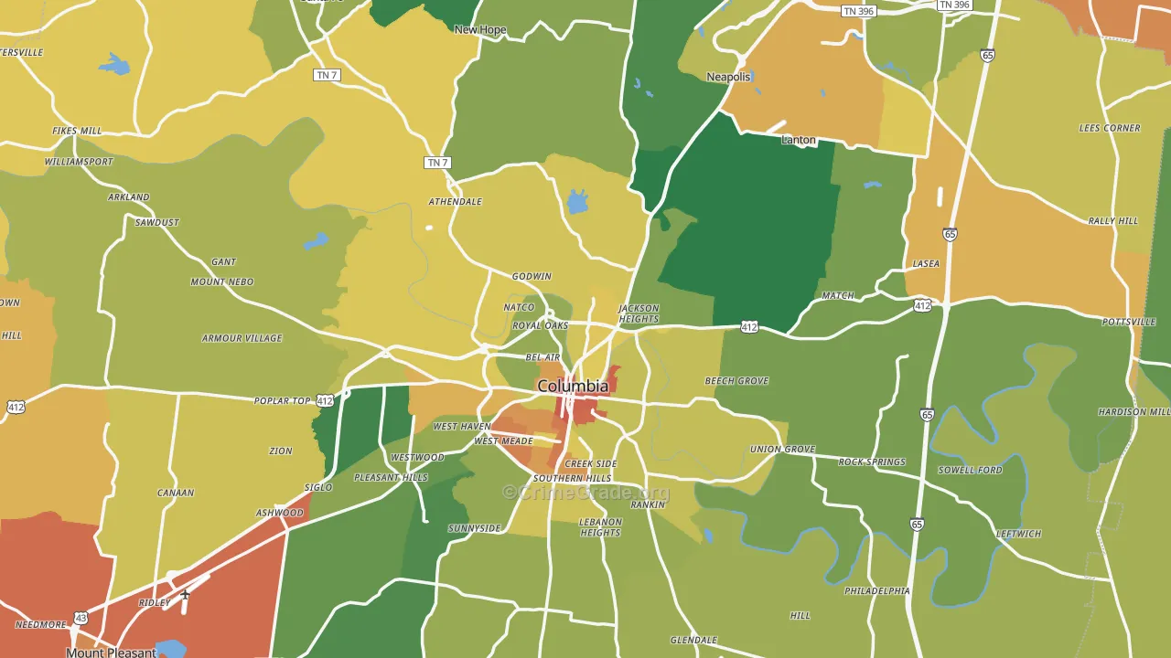 Maury County, TN Map of Drug-Related Crime Rates
