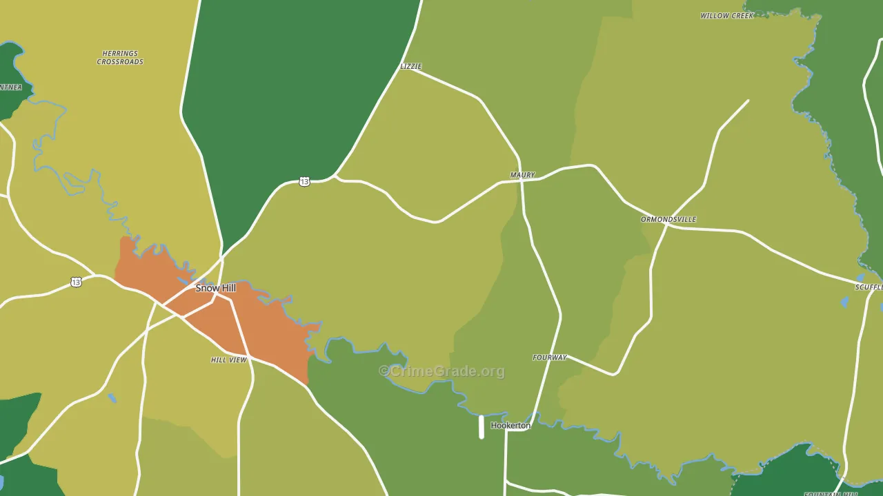 Maury, NC Map of Drug-Related Crime Rates