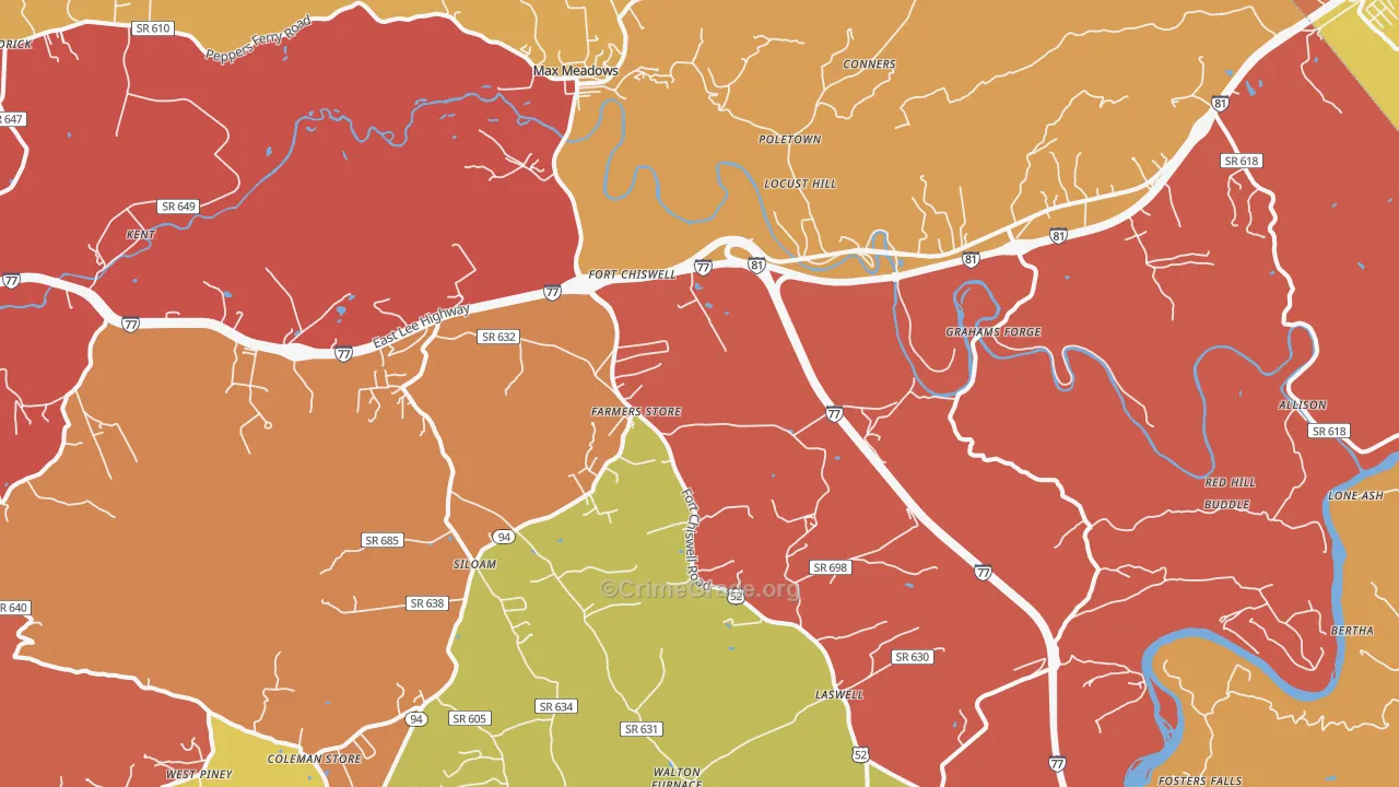 Max Meadows, VA Map of Drug-Related Crime Rates