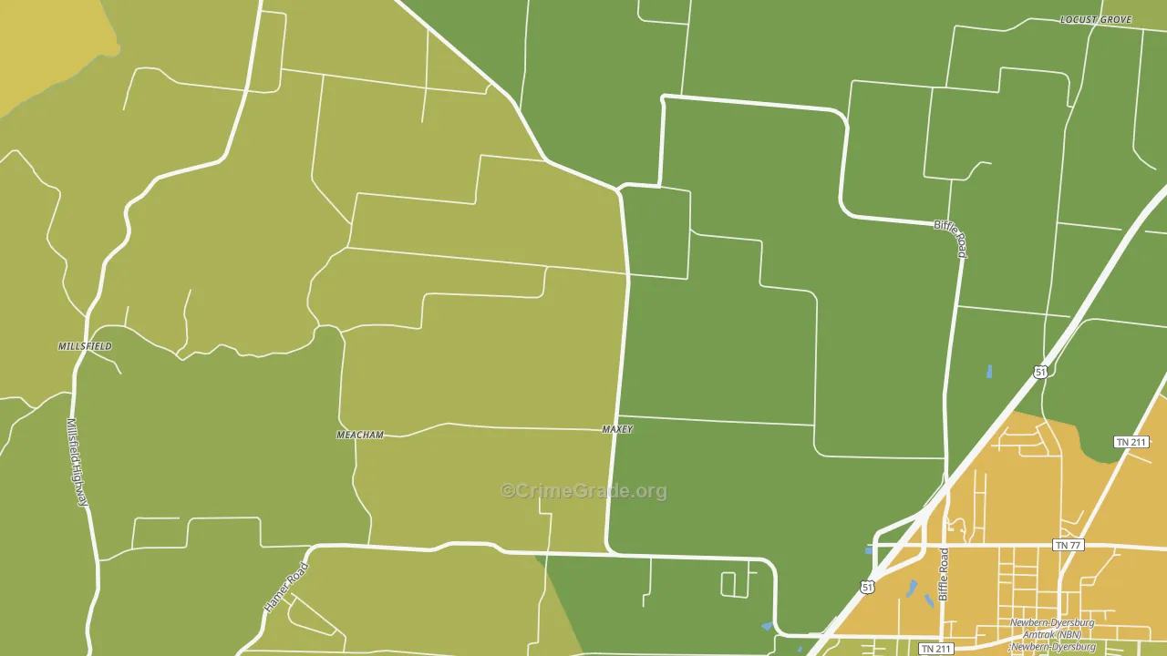 Maxey, TN Map of Drug-Related Crime Rates