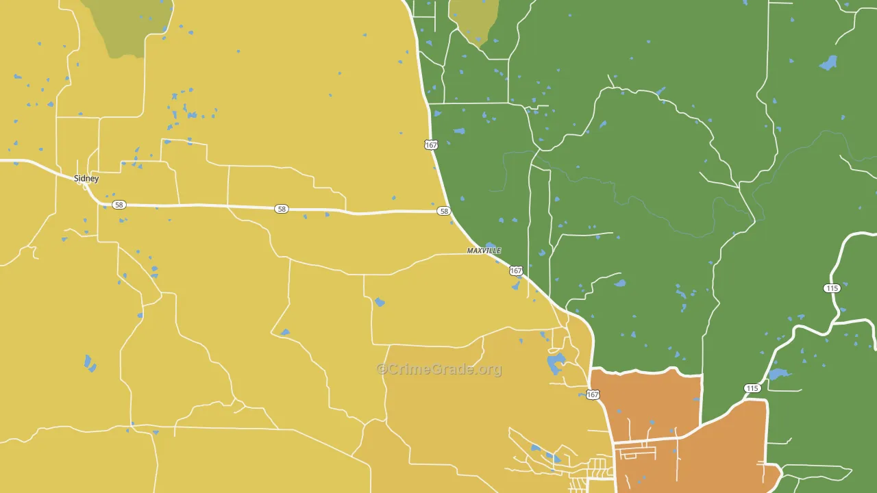 Maxville, AR Map of Drug-Related Crime Rates