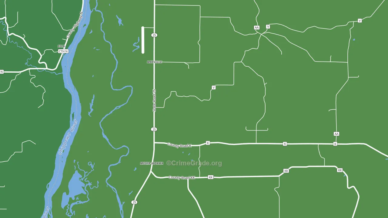 Maxville, WI Map of Drug-Related Crime Rates