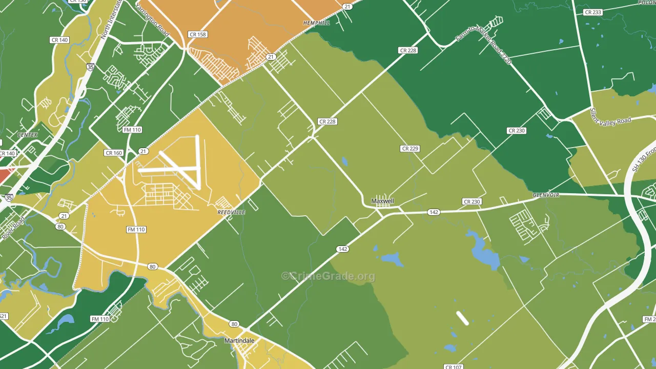 Maxwell, TX Map of Drug-Related Crime Rates
