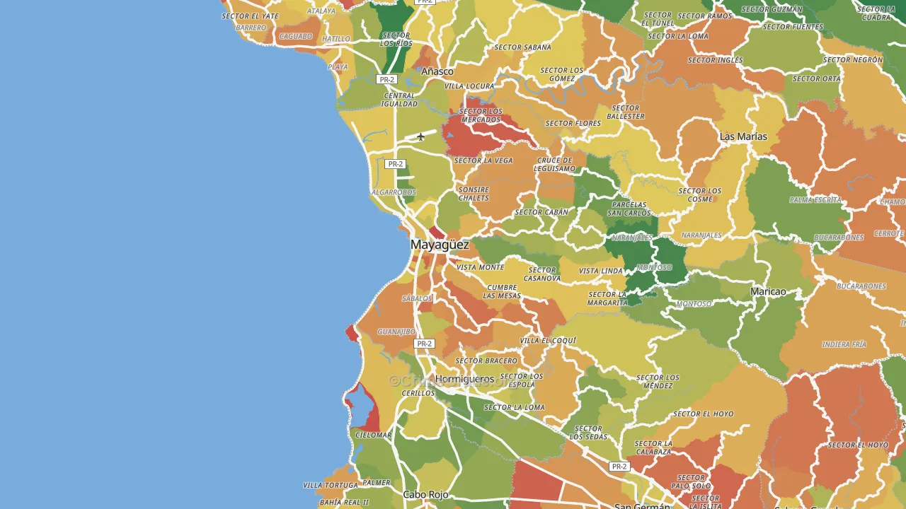 Mayaguez Municipio, PR Map of Drug-Related Crime Rates