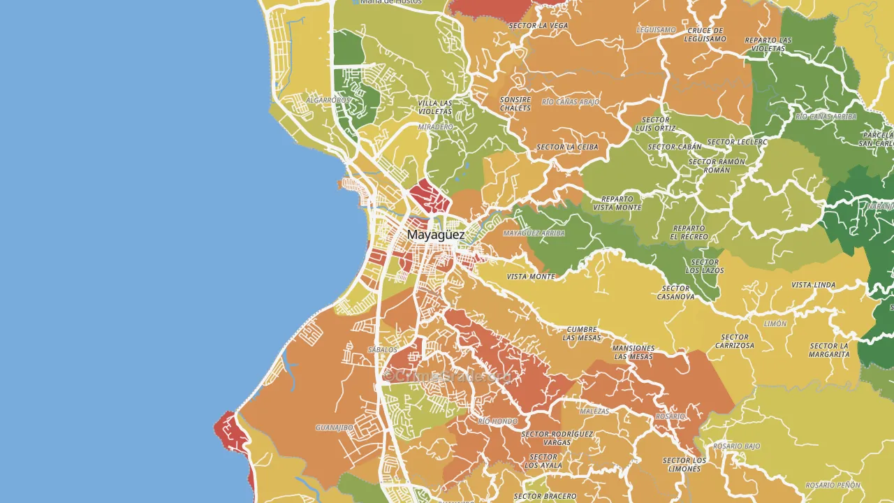 Mayaguez, PR Map of Drug-Related Crime Rates