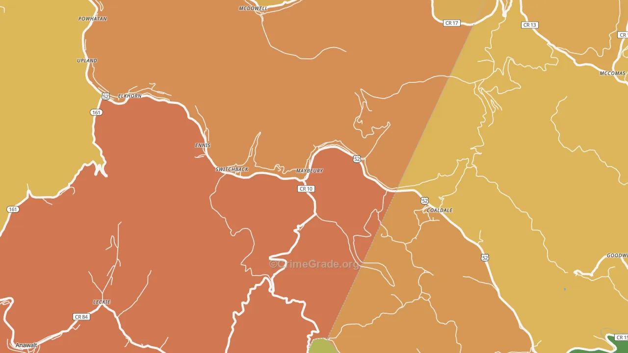 Maybeury, WV Map of Drug-Related Crime Rates