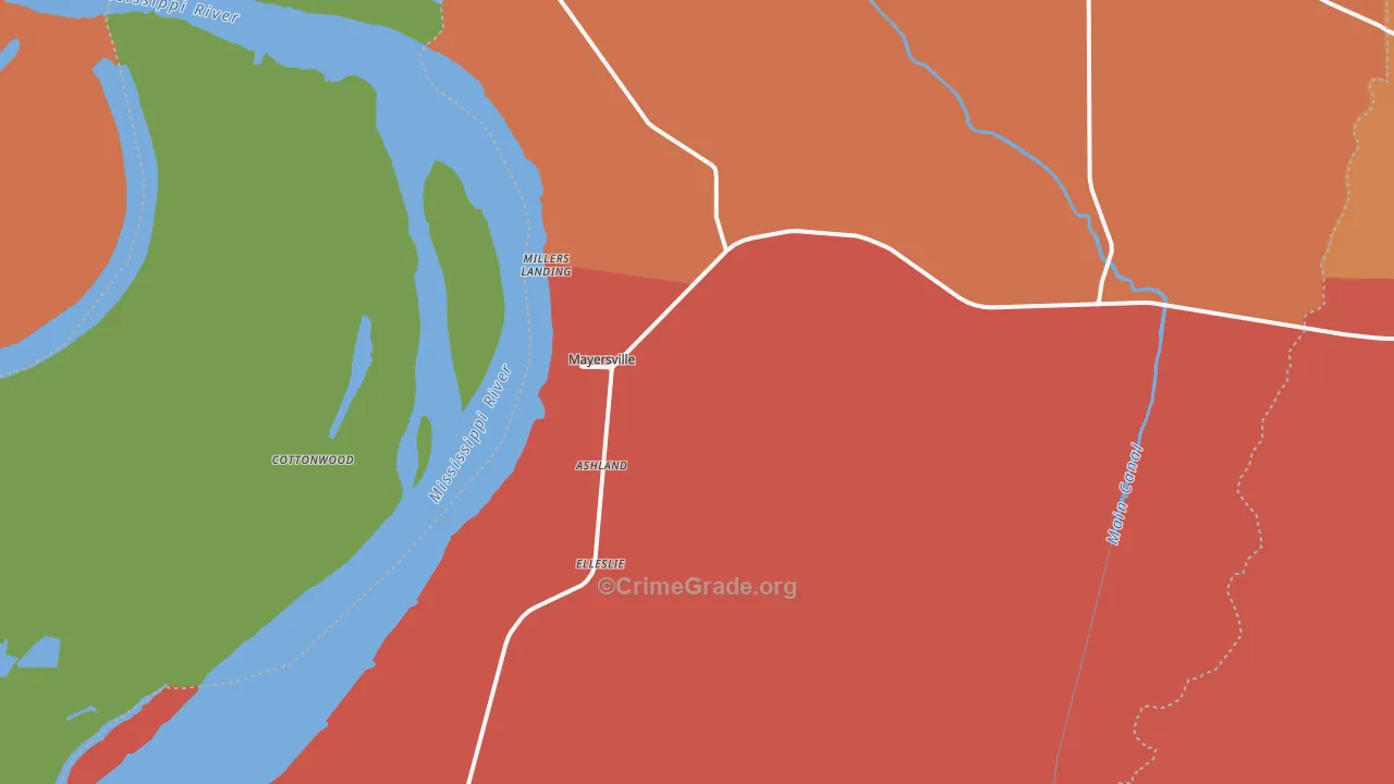 Mayersville, MS Map of Drug-Related Crime Rates