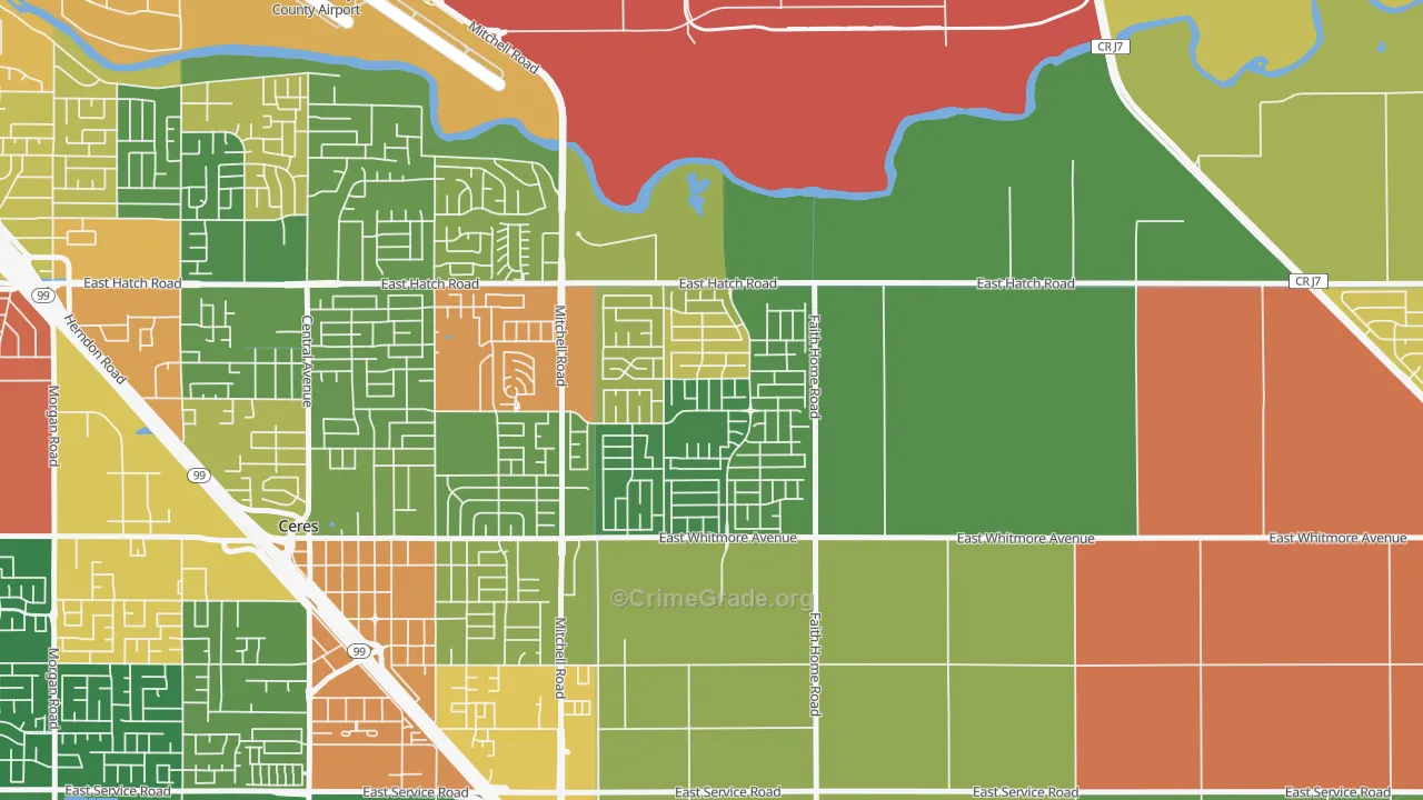 Mayfield, Ceres, CA Map of Drug-Related Crime Rates