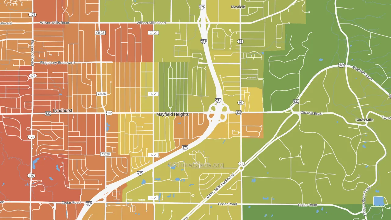 Mayfield Heights, OH Map of Drug-Related Crime Rates