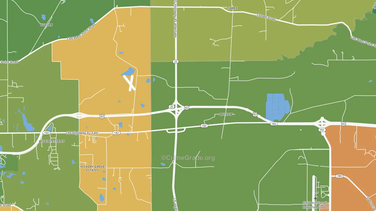 Mayhew, MS Map of Drug-Related Crime Rates