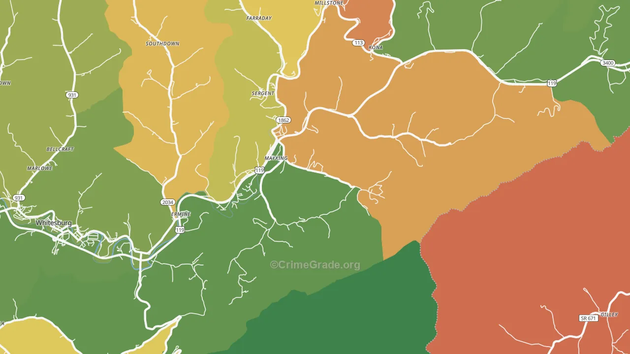 Mayking, KY Map of Drug-Related Crime Rates