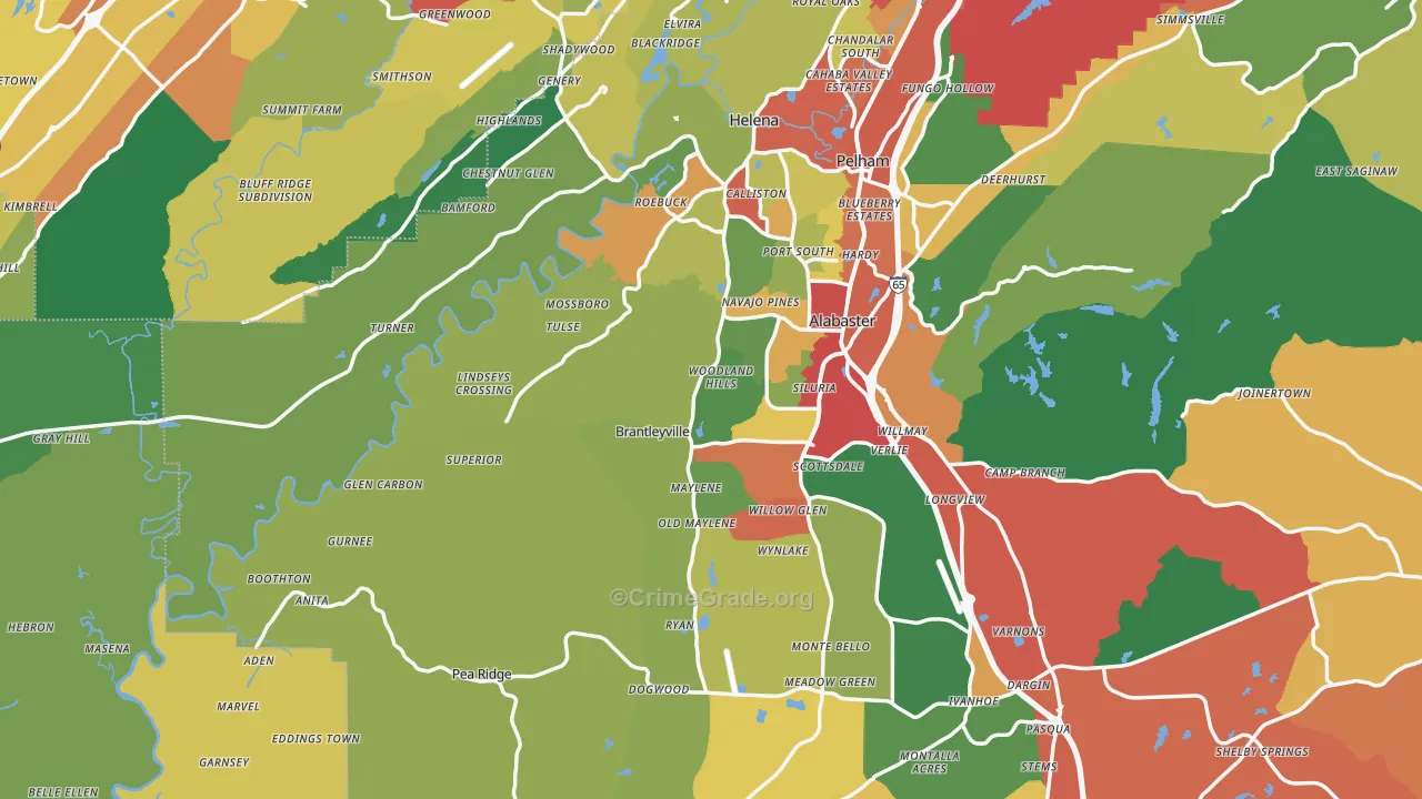 Maylene, AL Map of Drug-Related Crime Rates