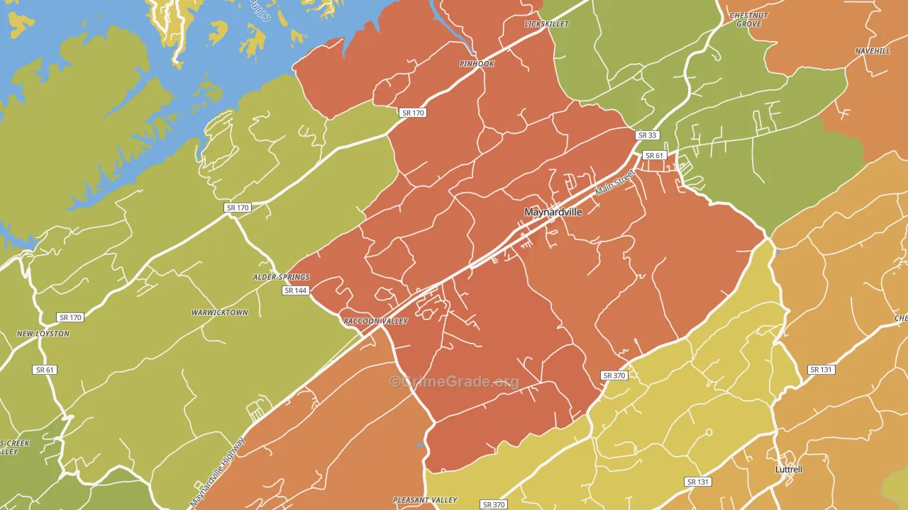 Maynardville, TN Map of Drug-Related Crime Rates