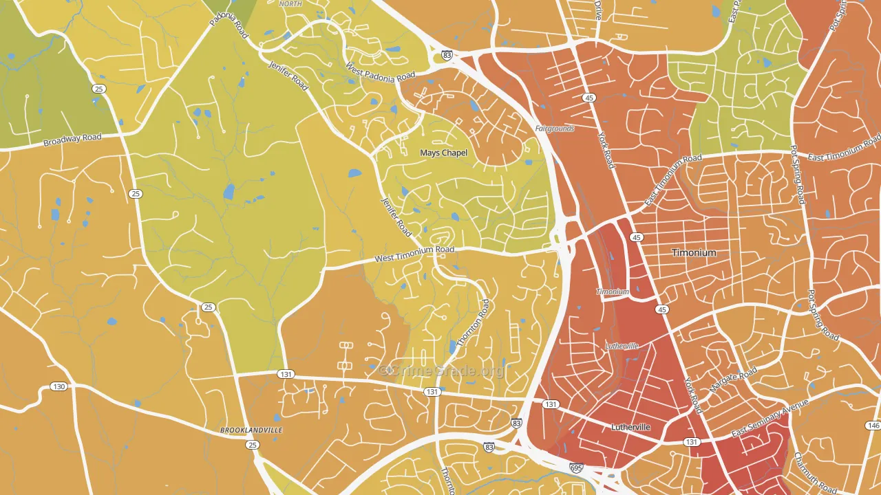 Mays Chapel, MD Map of Drug-Related Crime Rates