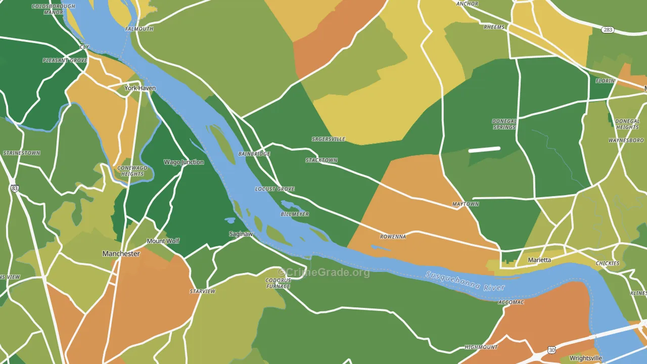 Maytown, PA Map of Drug-Related Crime Rates