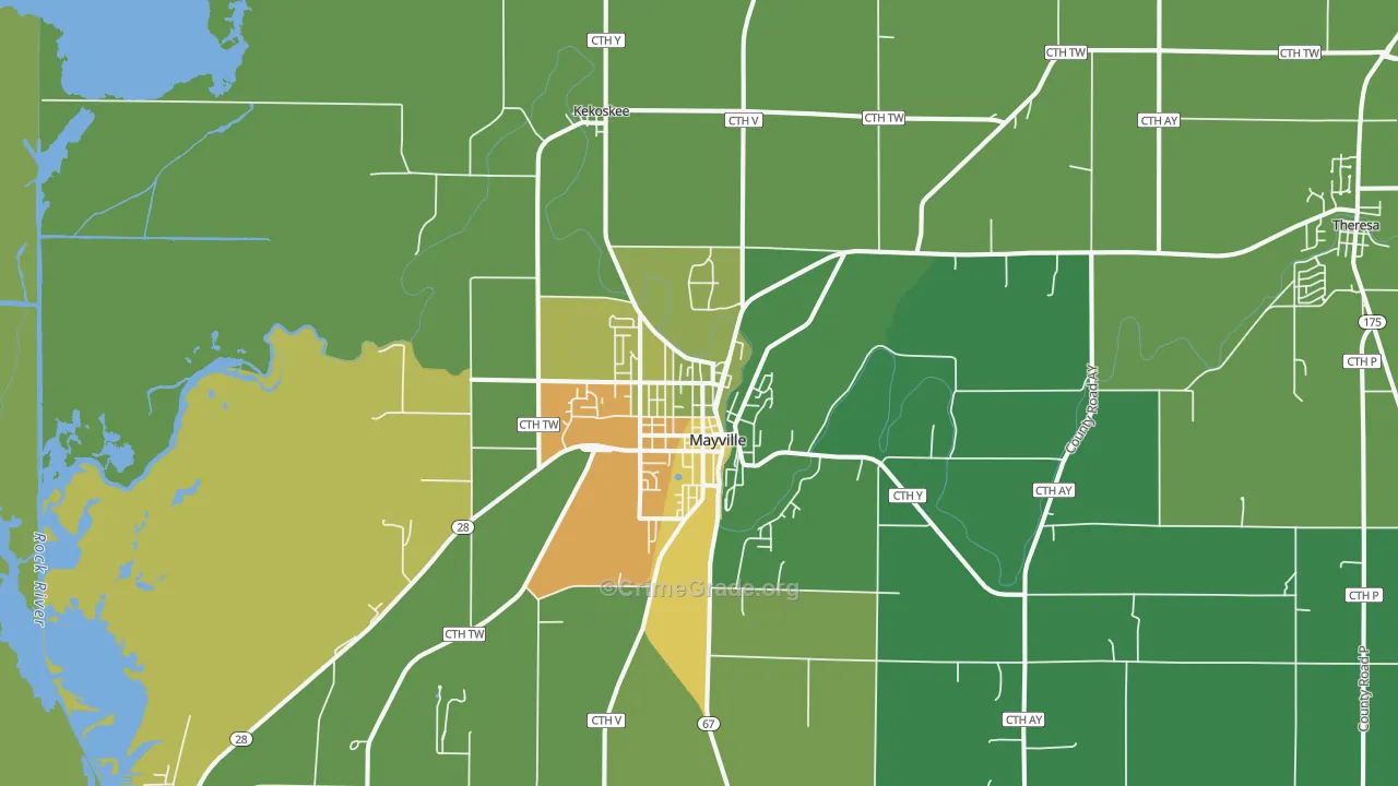 Mayville, WI Map of Drug-Related Crime Rates