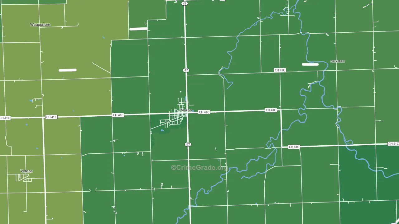 Mazon, IL Map of Drug-Related Crime Rates
