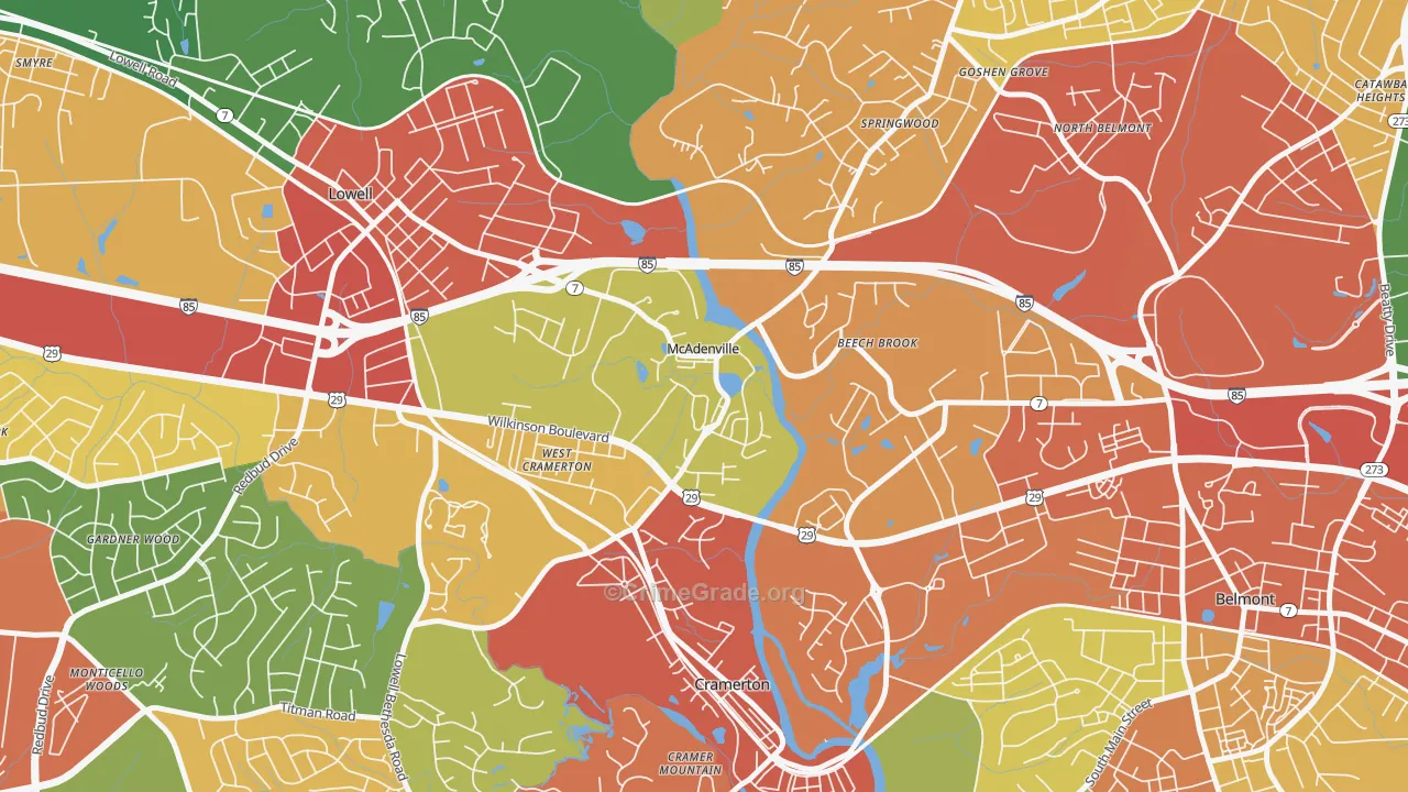 McAdenville, NC Map of Drug-Related Crime Rates