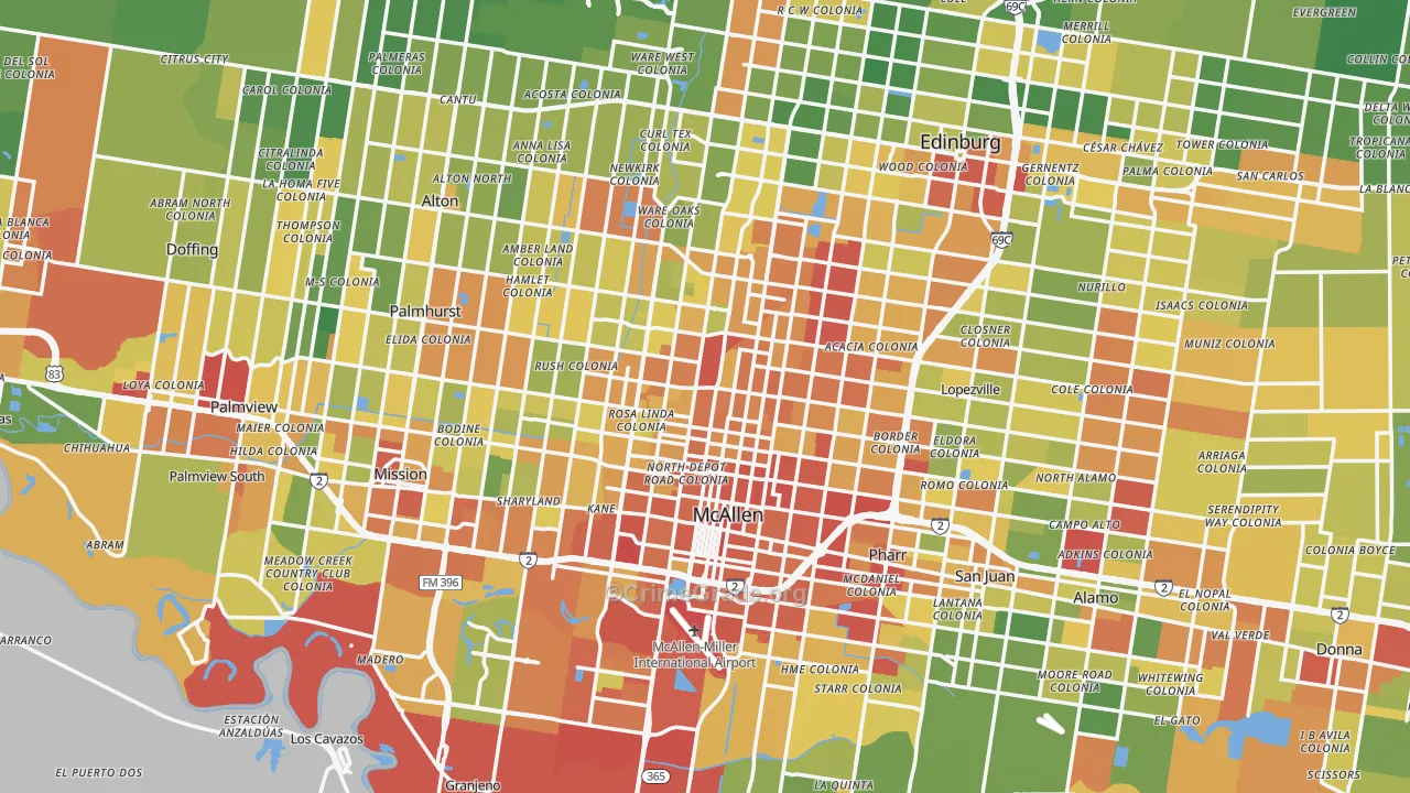 McAllen, TX Map of Drug-Related Crime Rates