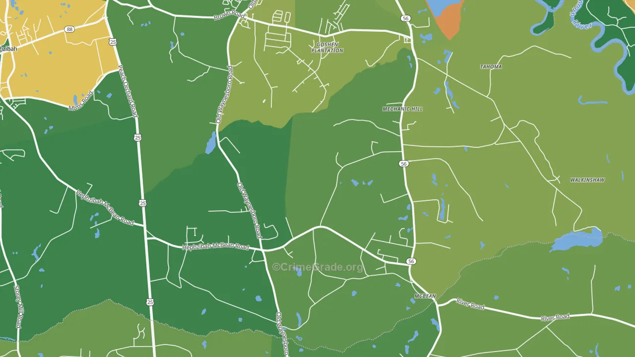 Mcbean, Hephzibah, GA Map of Drug-Related Crime Rates