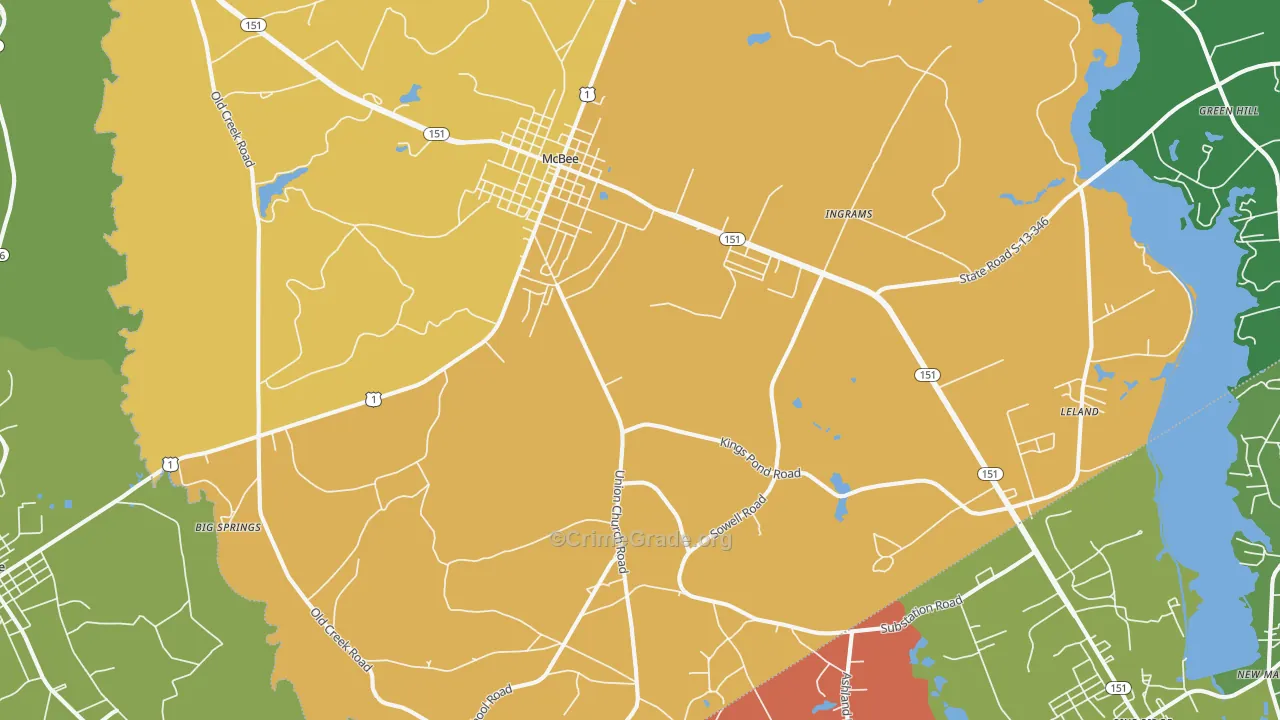 McBee, SC Map of Drug-Related Crime Rates
