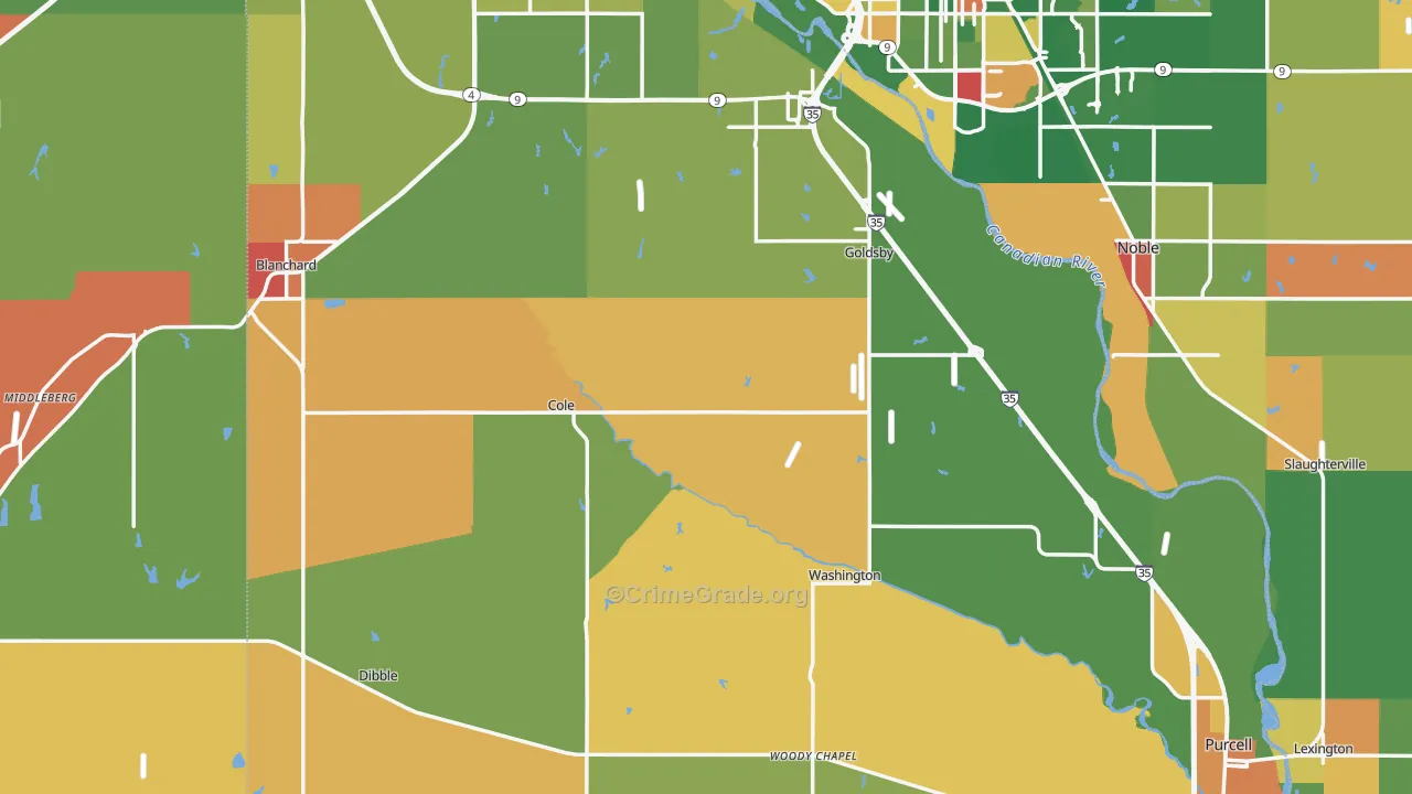 McClain County, OK Map of Drug-Related Crime Rates