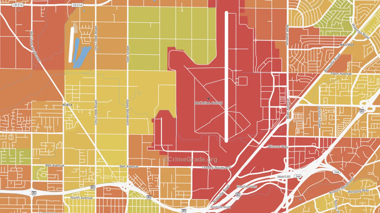 McClellan Park, CA Map of Drug-Related Crime Rates