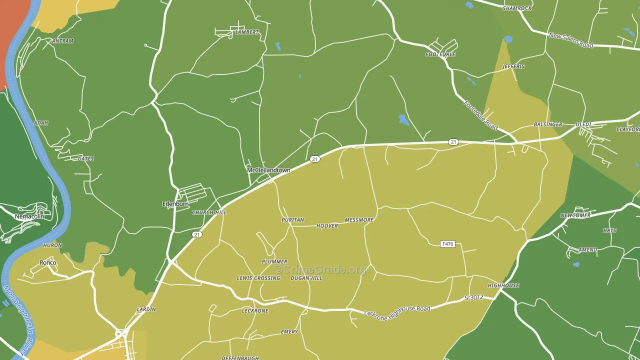 McClellandtown, PA Map of Drug-Related Crime Rates