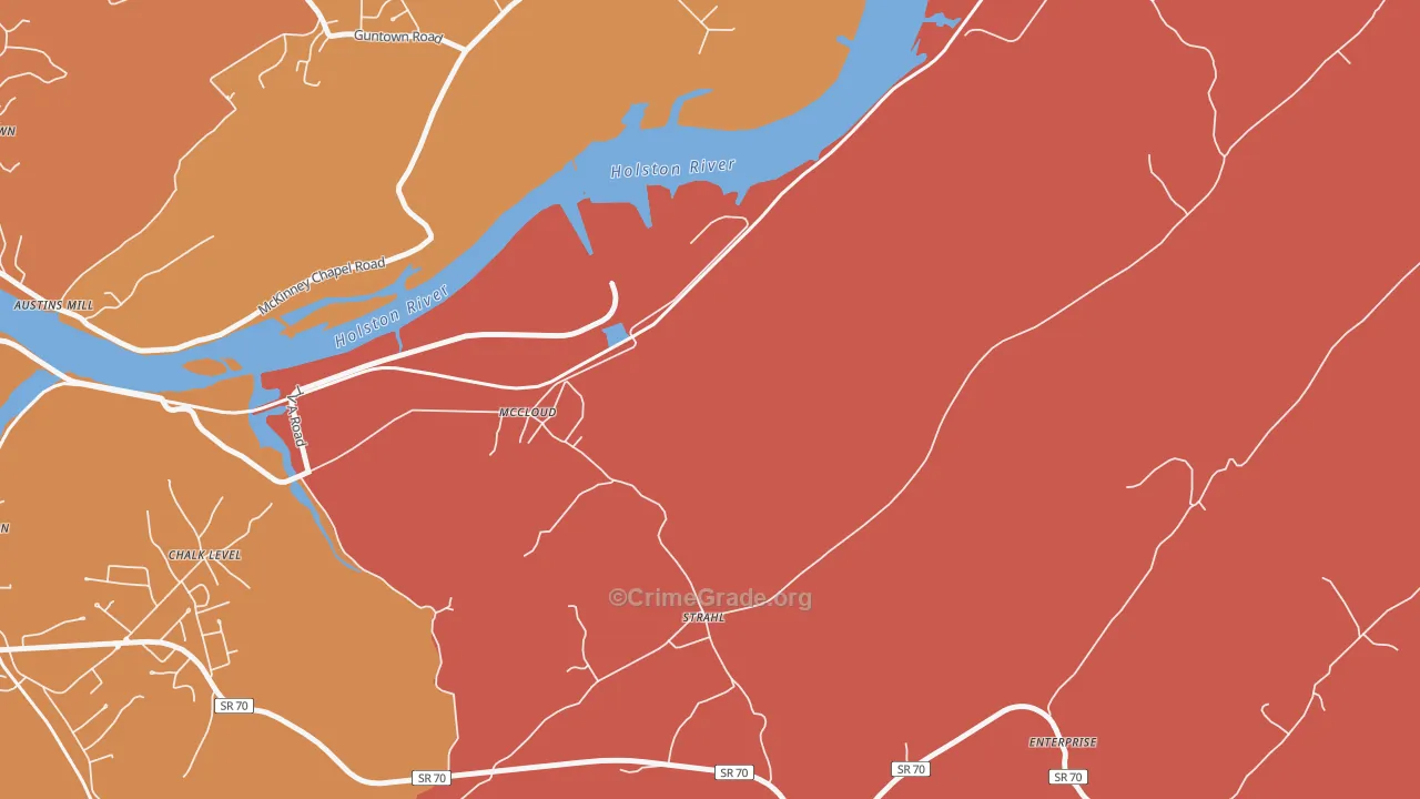 McCloud, TN Map of Drug-Related Crime Rates