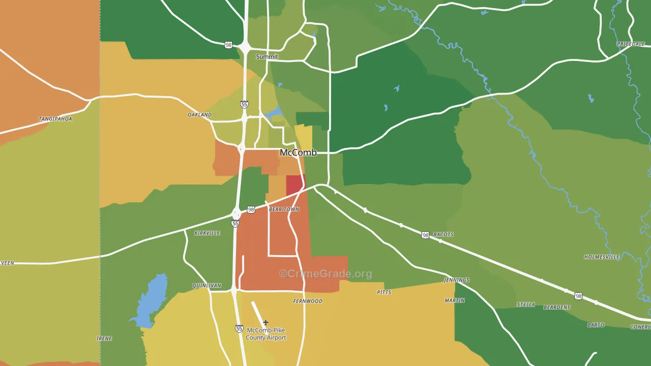 Mccomb, MS Map of Drug-Related Crime Rates