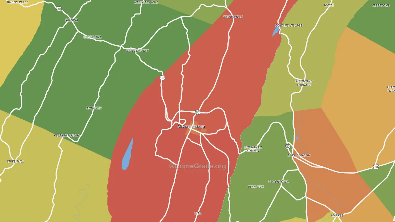 McConnellsburg, PA Map of Drug-Related Crime Rates