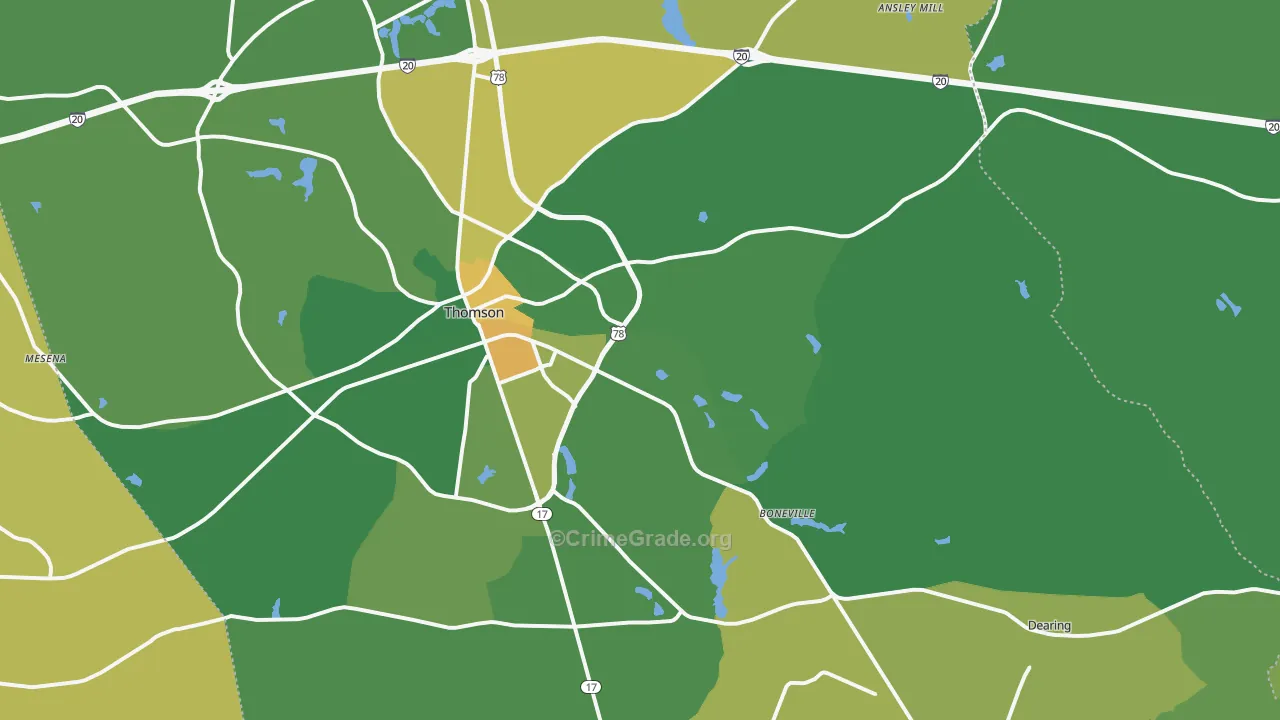 McDuffie County, GA Map of Drug-Related Crime Rates
